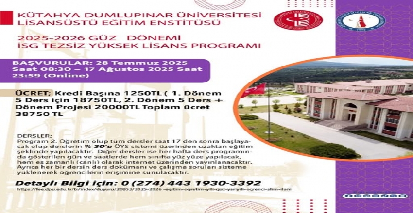 Dumlupınar Üniversitesi İSG Tezsiz Yüksek Lisans Programı